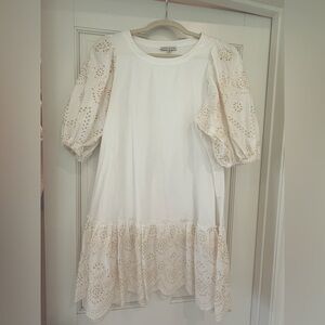 White Eyelet Dress with Puff Sleeves
